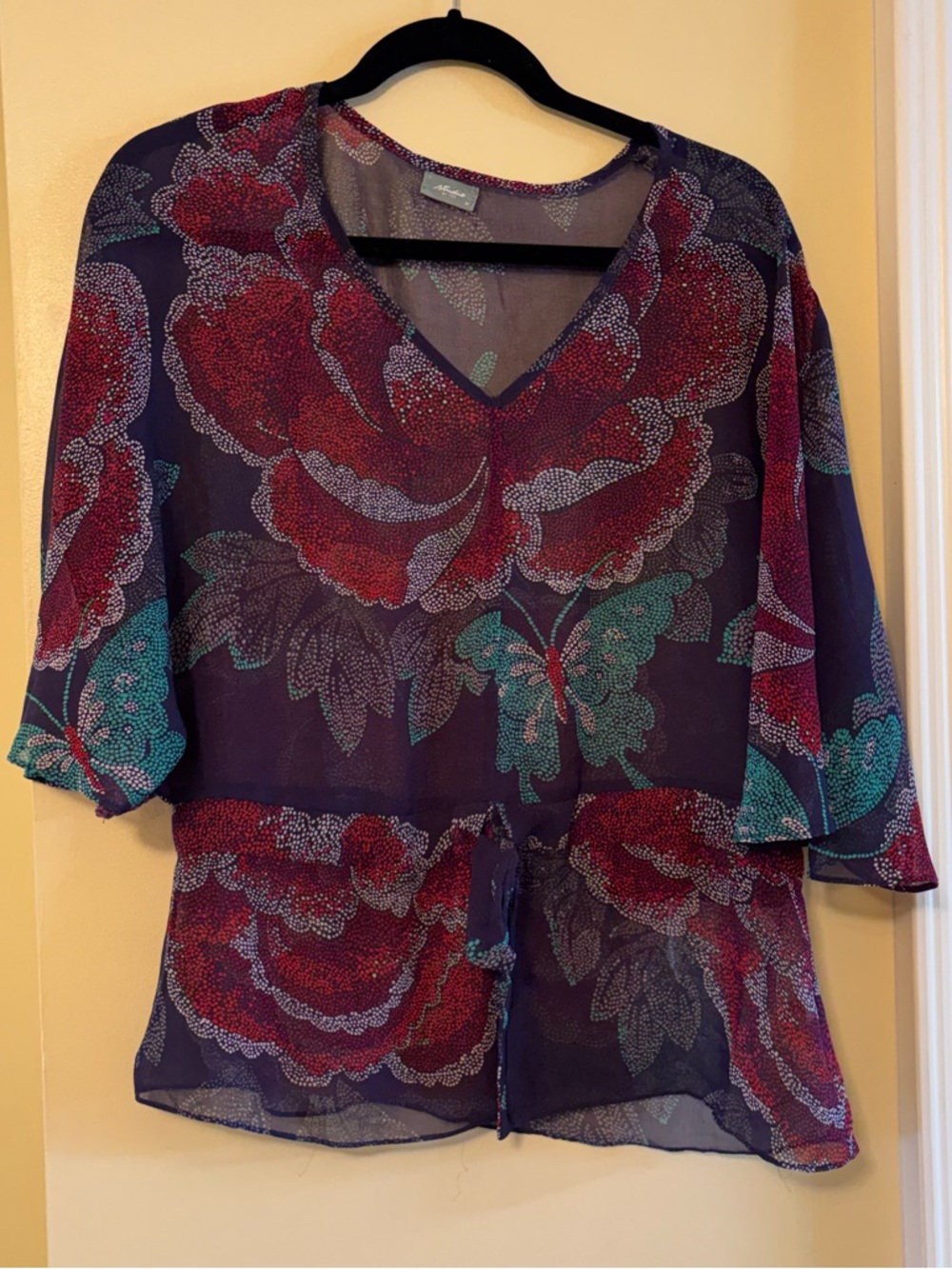 Studio Sheer Purple Blouse with Red Floral Print